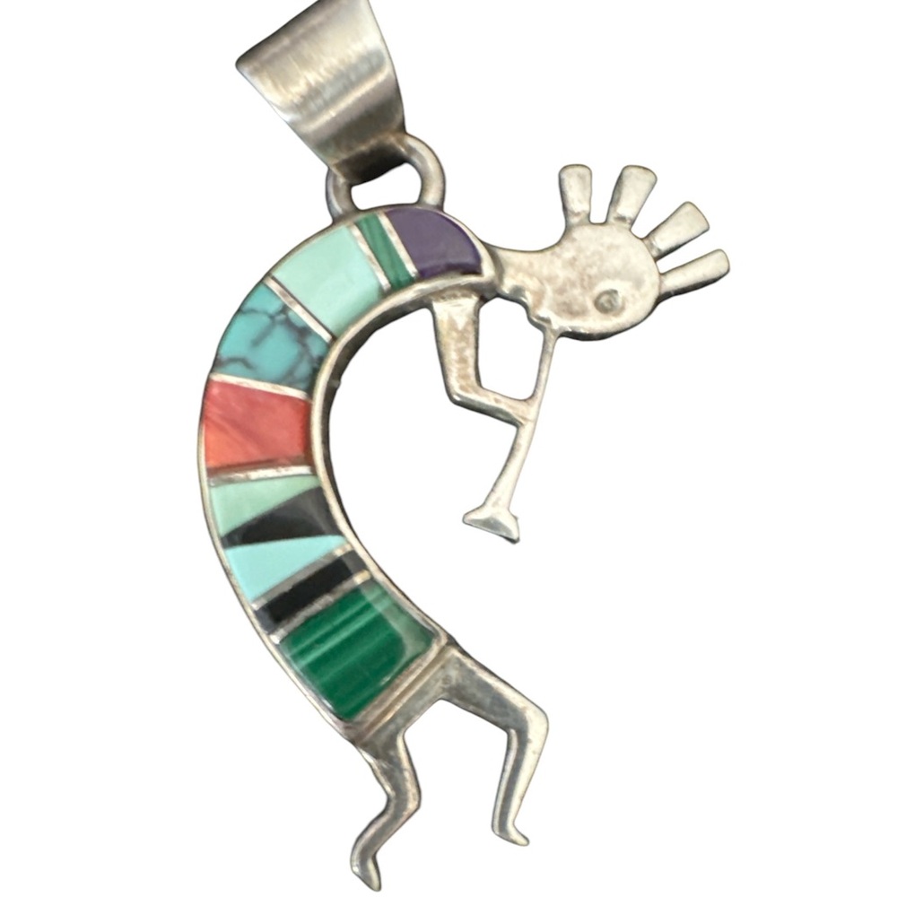 VTG Kokopelli Native American Pendant Sterling Multi Stone Inlay TSF MM